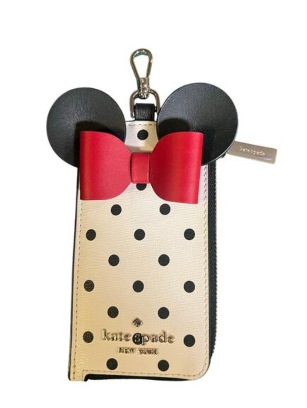 KATE SPADE x DISNEY White & Black Polka Dot Minnie Mouse Card Holder ~ EUC
